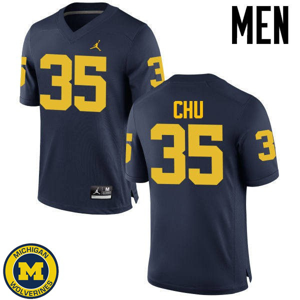 Men's University of Michigan #35 Brian Chu Navy Official Game Jersey